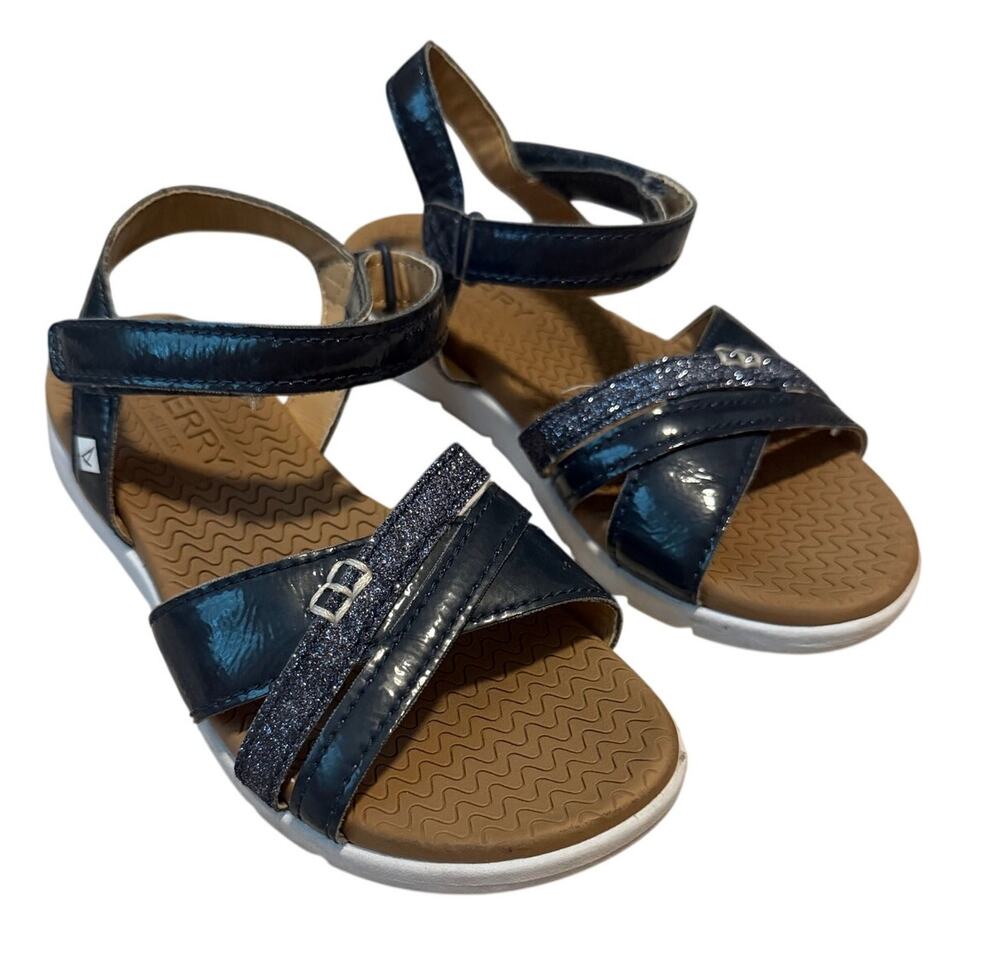 Sperry Kids Blue Glitter Strappy Sandals Girls Size 12 Pre-owned Shimmer